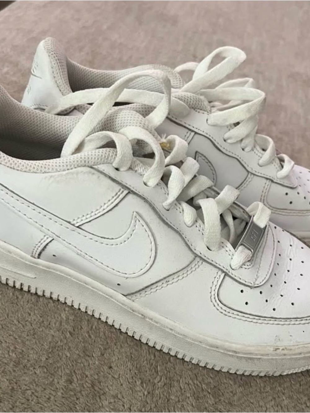 Nike Kids White Leather Sneakers with Swoosh